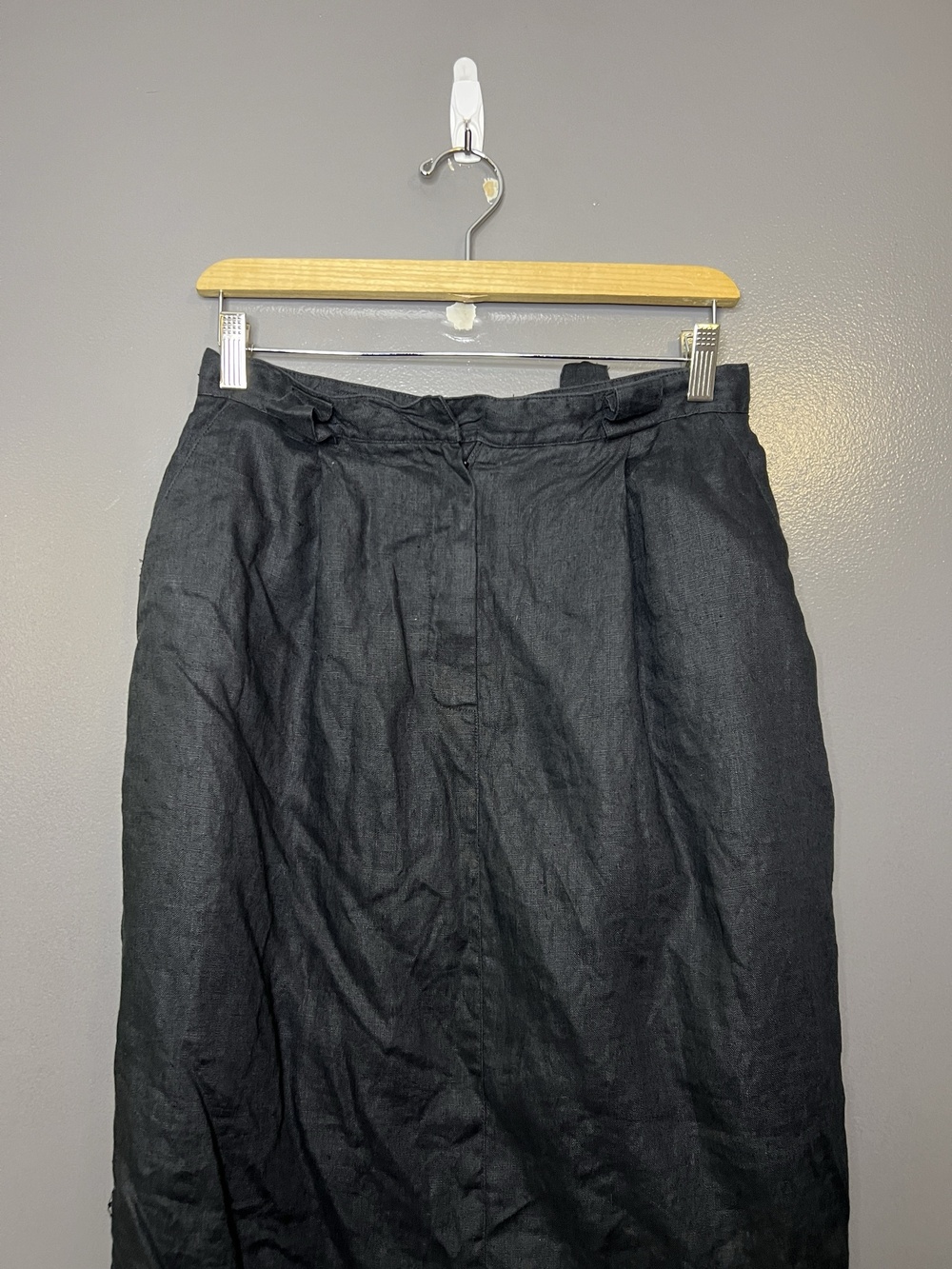 Vintage Valerie Stevens Linen Skirt Womens 8 Black Linen Pencil Midi Lined